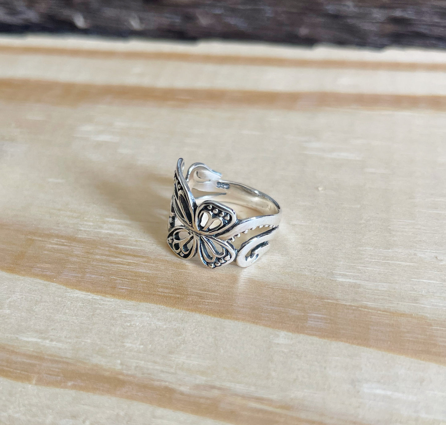 Large butterfly sterling silver ring