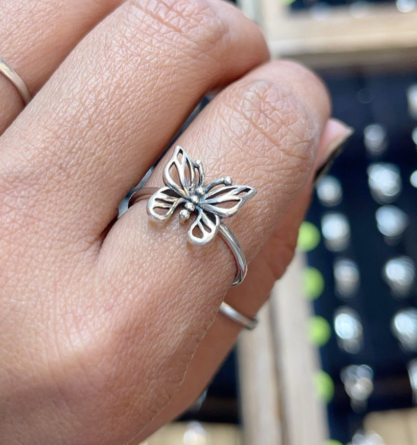 Butterfly sterling silver ring