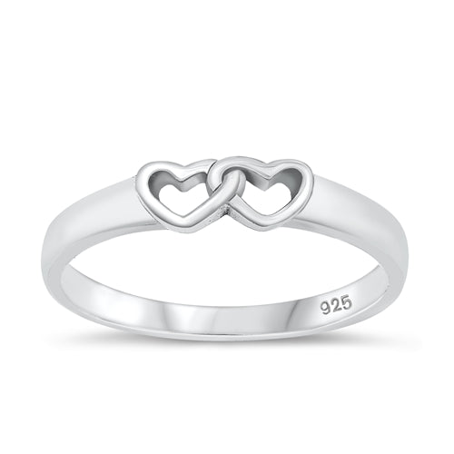 Double heart sterling silver ring