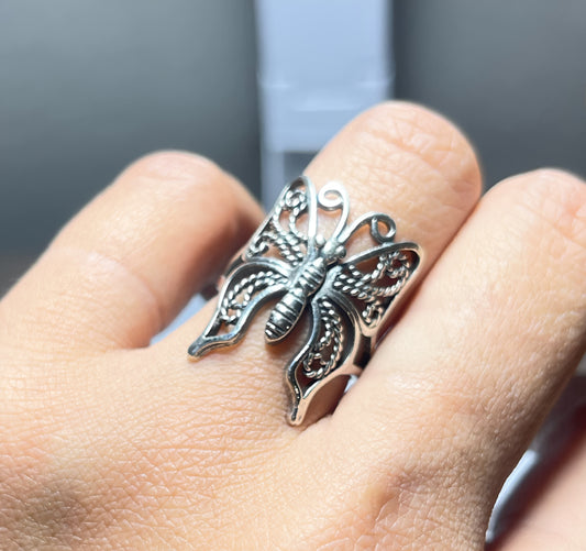 Large butterfly sterling silver ring