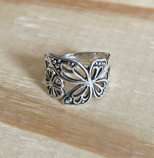 Large butterfly sterling silver ring