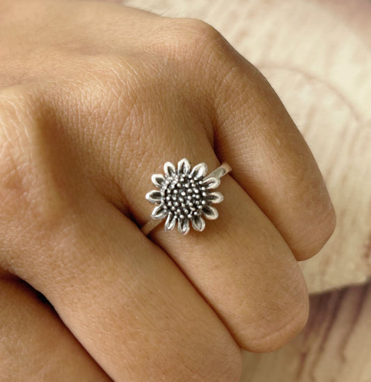 Sunflower sterling silver ring